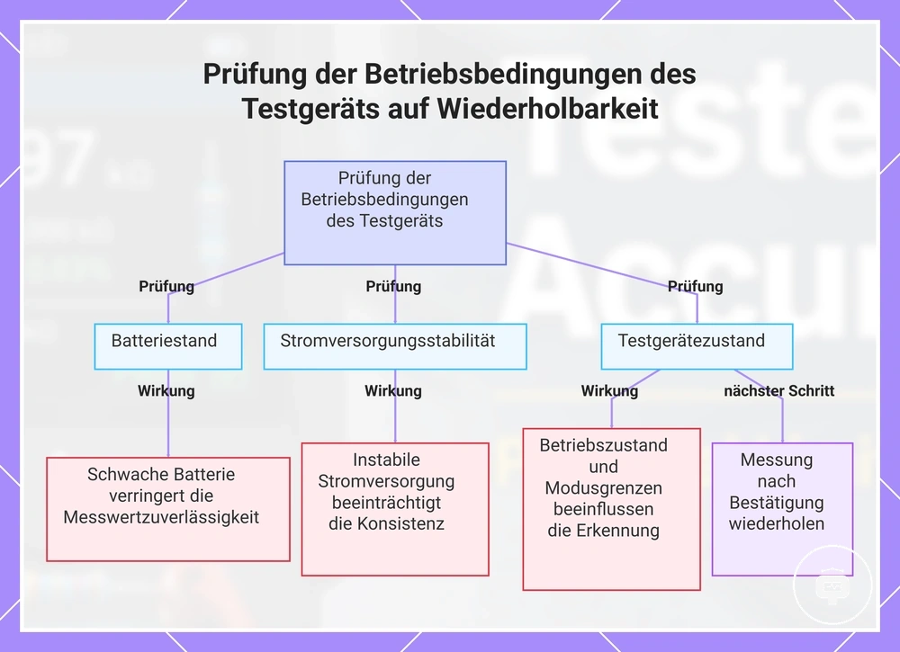 Prüfung der Betriebsbedingungen des Testgeräts auf Wiederholbarkeit