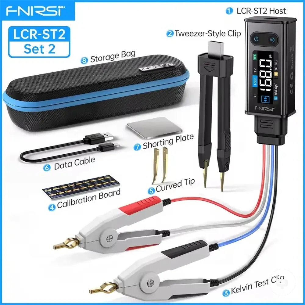 FNIRSI LCR-ST2 tweezer tester with Kelvin clip for SMD component testing