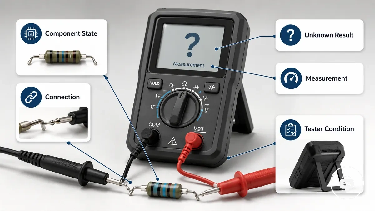 Annotated component tester showing a connected component and its connection points