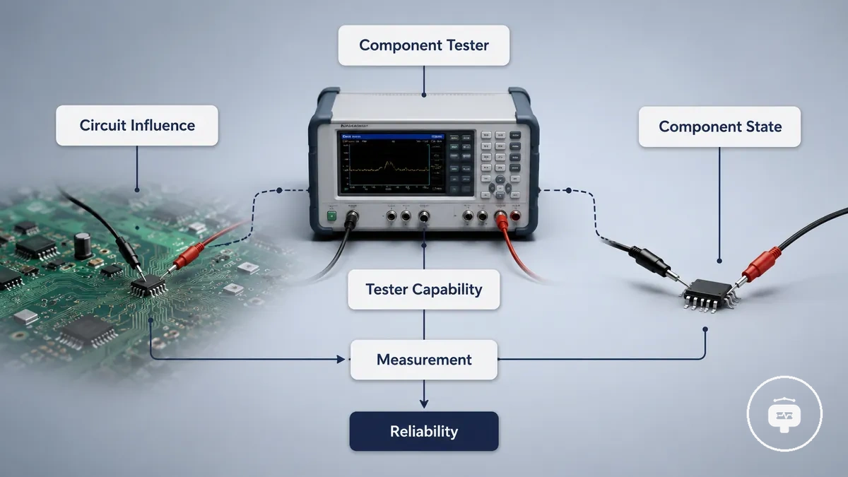 Measurement paths influencing component tester results during circuit testing
