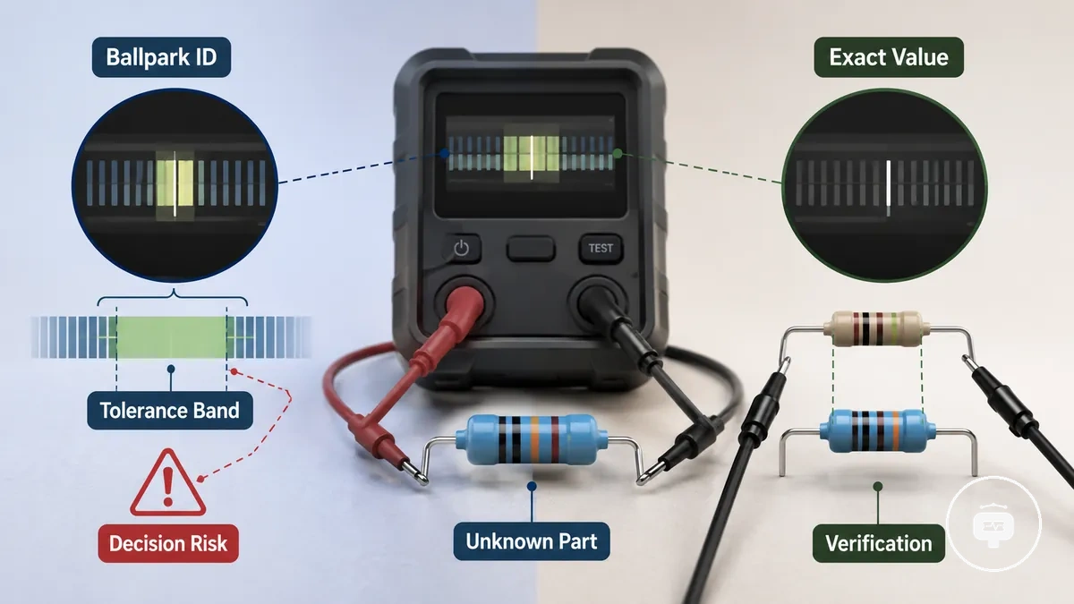 Comparison graphic showing ballpark component identification versus exact measurement