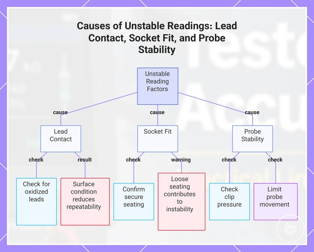 Causes of Unstable Readings: Lead Contact, Socket Fit, and Probe Stability