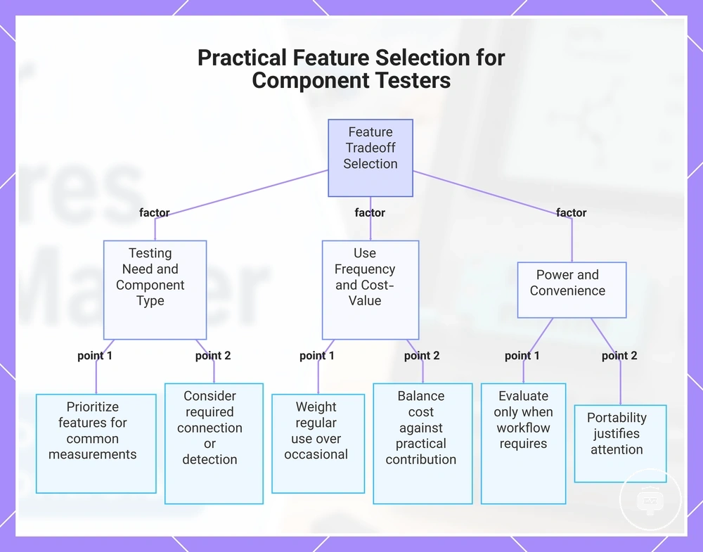 Practical Feature Selection for Component Testers