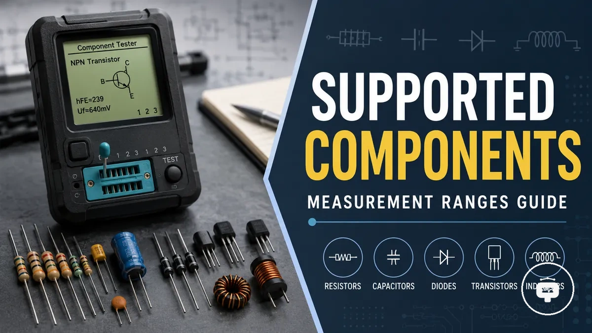 Electronic component tester with resistors, capacitors, diodes, transistors, and inductors arranged nearby