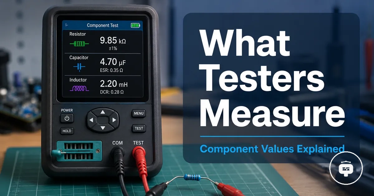 Electronic component tester measuring a loose component and showing values on its screen