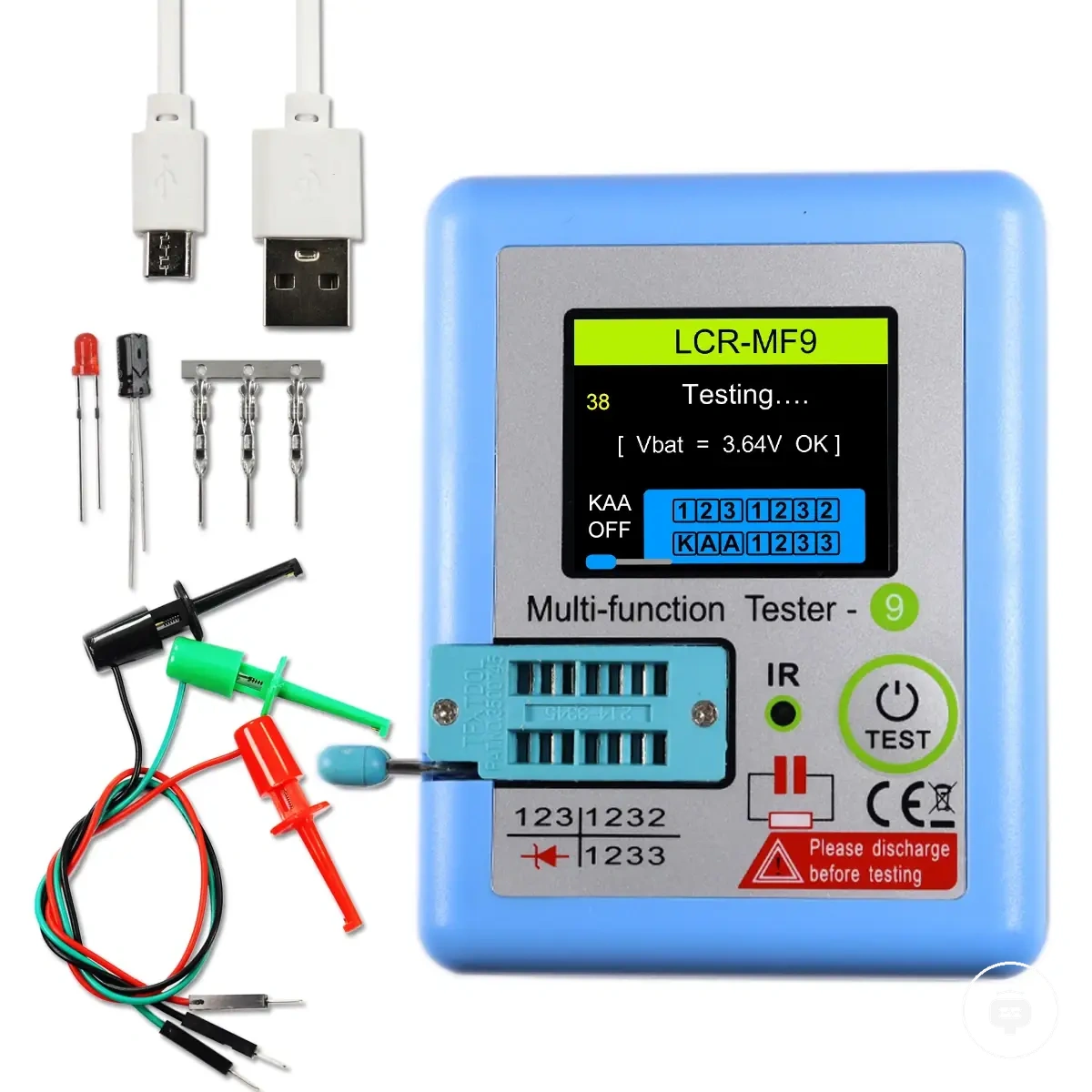 Probador de transistores LCR-MF9 TFT para diodos, triodos, condensadores, resistencias, MOSFET y triac