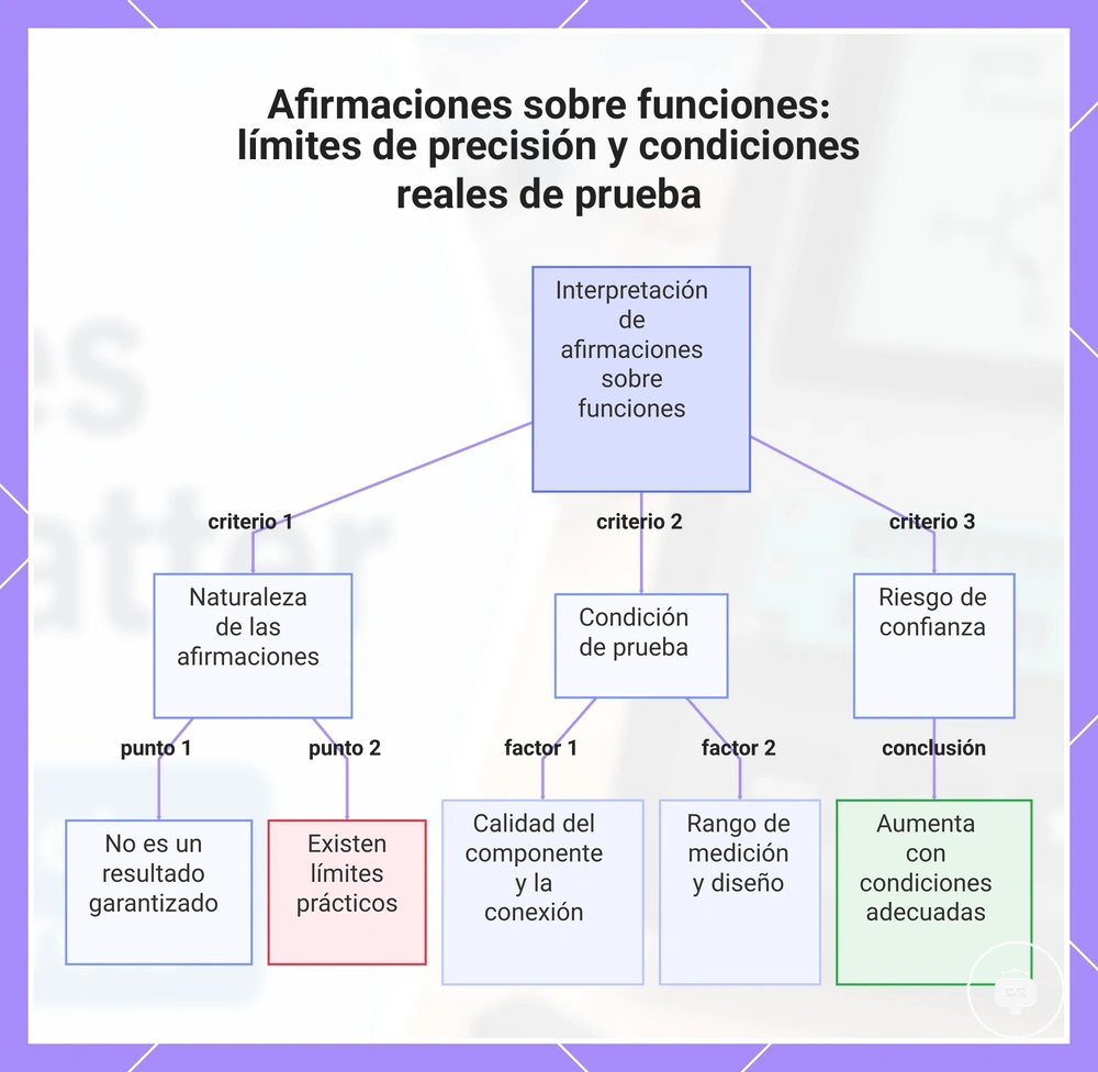 Afirmaciones sobre funciones: límites de precisión y condiciones reales de prueba