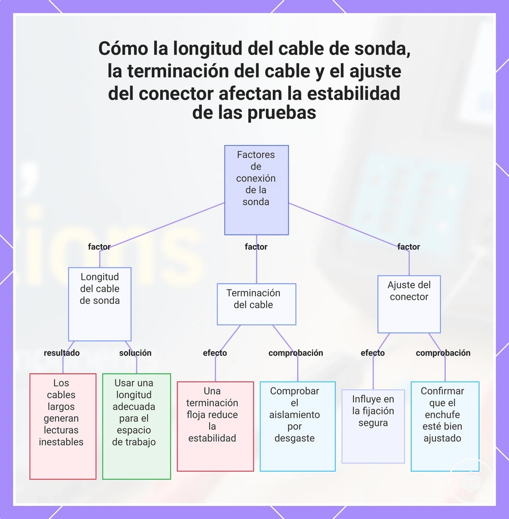 Cómo la longitud del cable de sonda, la terminación del cable y el ajuste del conector afectan la estabilidad de las pruebas