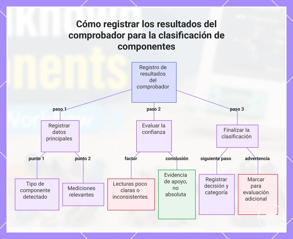 Cómo registrar los resultados del comprobador para la clasificación de componentes
