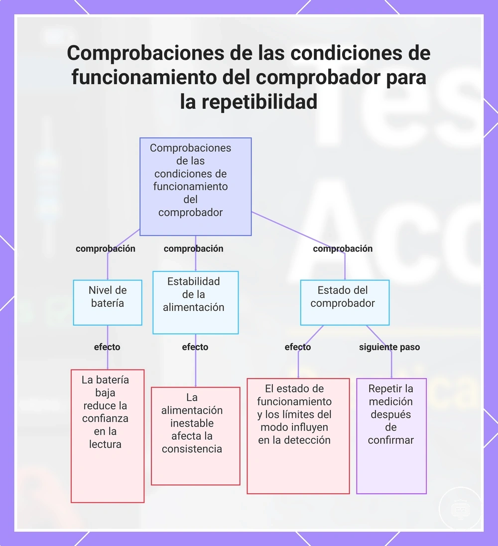 Comprobaciones de las condiciones de funcionamiento del comprobador para la repetibilidad