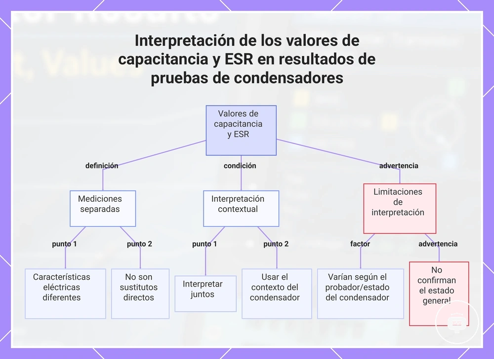 Interpretación de los valores de capacitancia y ESR en resultados de pruebas de condensadores