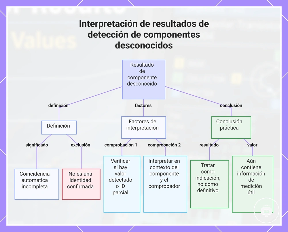 Interpretación de resultados de detección de componentes desconocidos