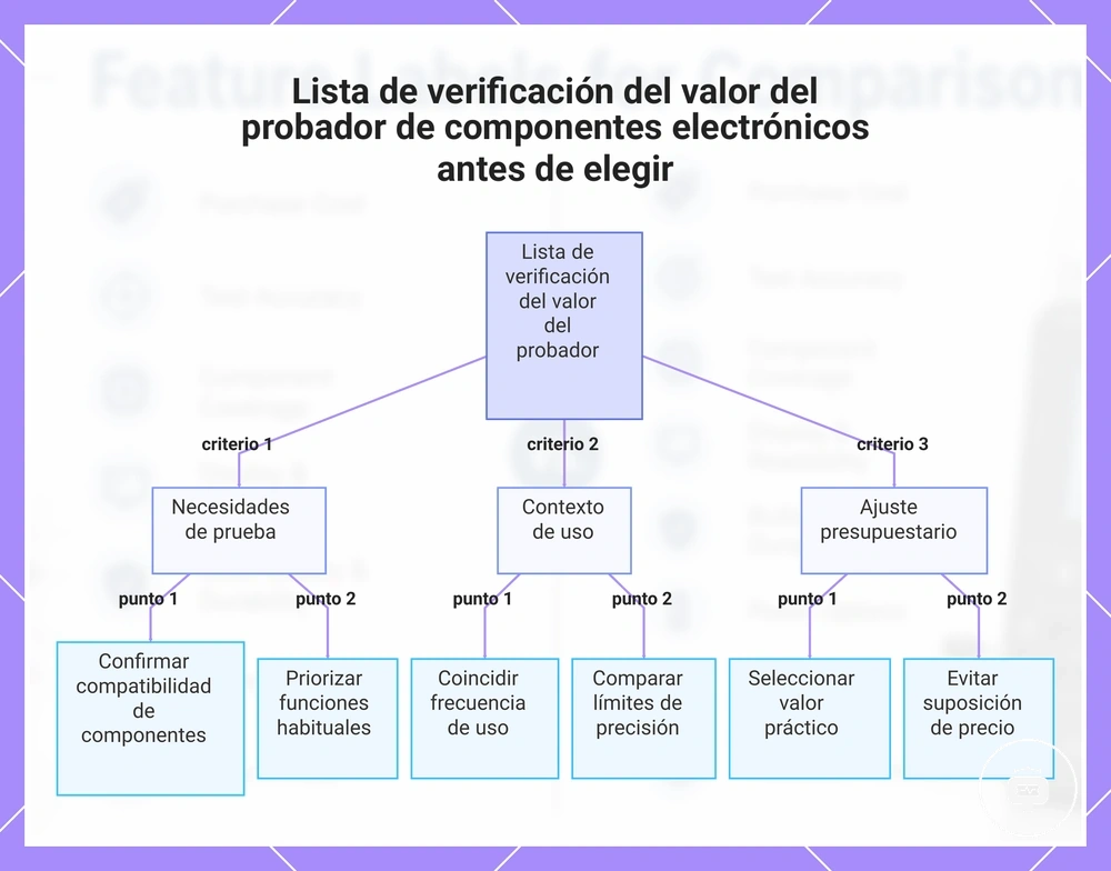 Lista de verificación del valor del probador de componentes electrónicos antes de elegir