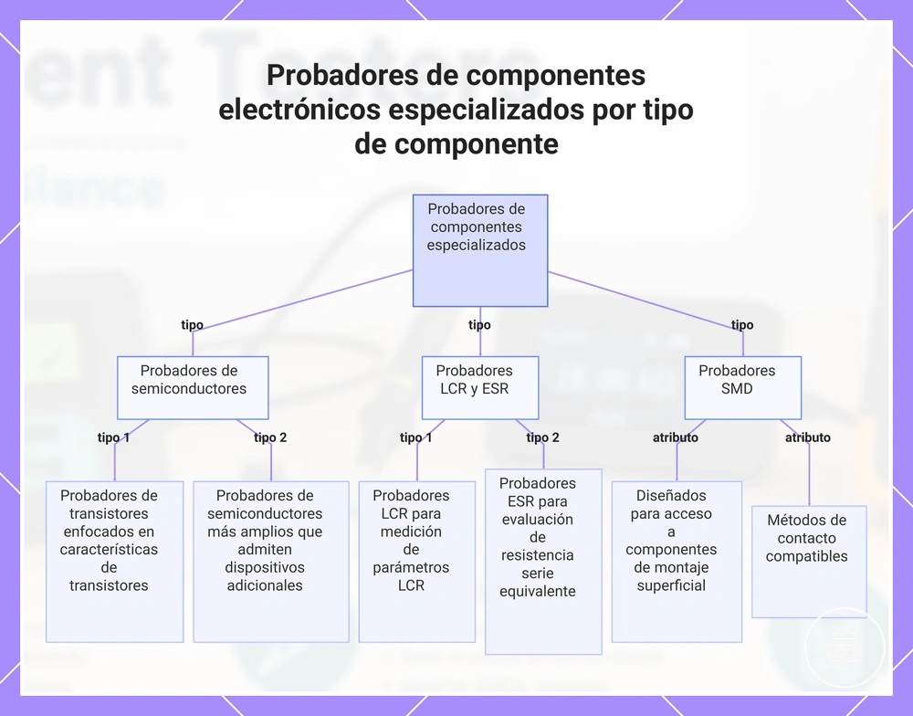 Probadores de componentes electrónicos especializados por tipo de componente
