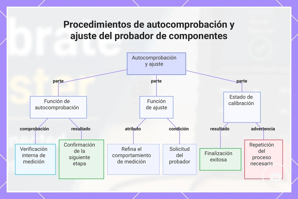 Procedimientos de autocomprobación y ajuste del probador de componentes