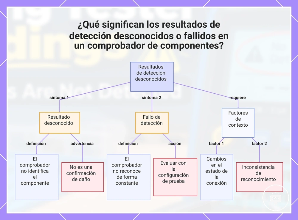 ¿Qué significan los resultados de detección desconocidos o fallidos en un comprobador de componentes?