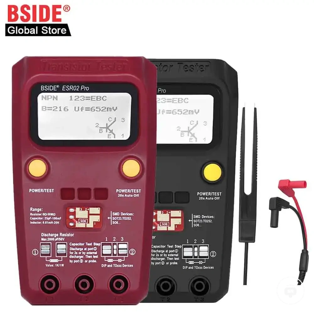 Testeur BSIDE ESR02 PRO avec pince SMD pour diodes, résistances, condensateurs et inductances
