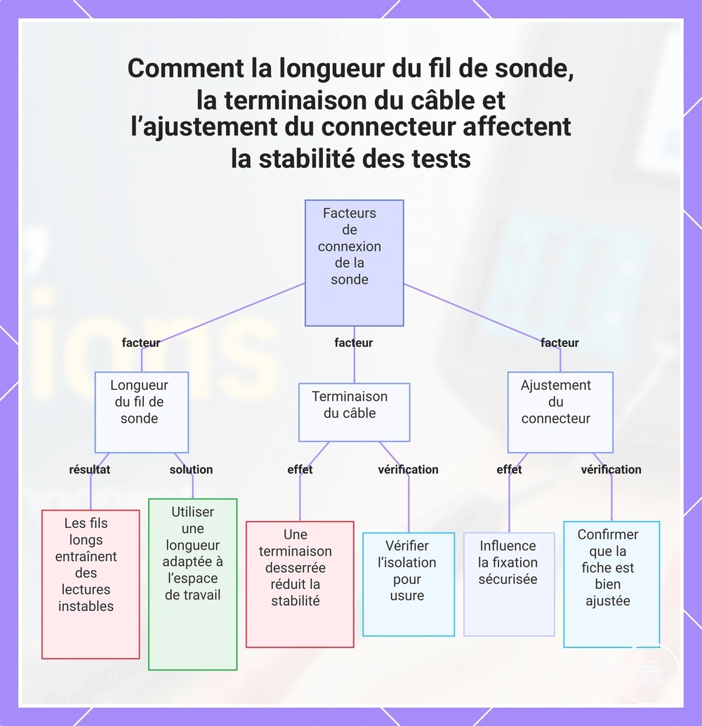 Comment la longueur du fil de sonde, la terminaison du câble et l’ajustement du connecteur affectent la stabilité des tests