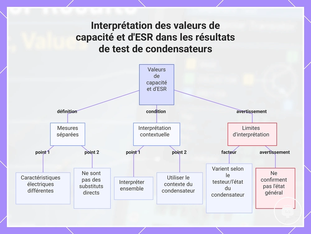 Interprétation des valeurs de capacité et d'ESR dans les résultats de test de condensateurs