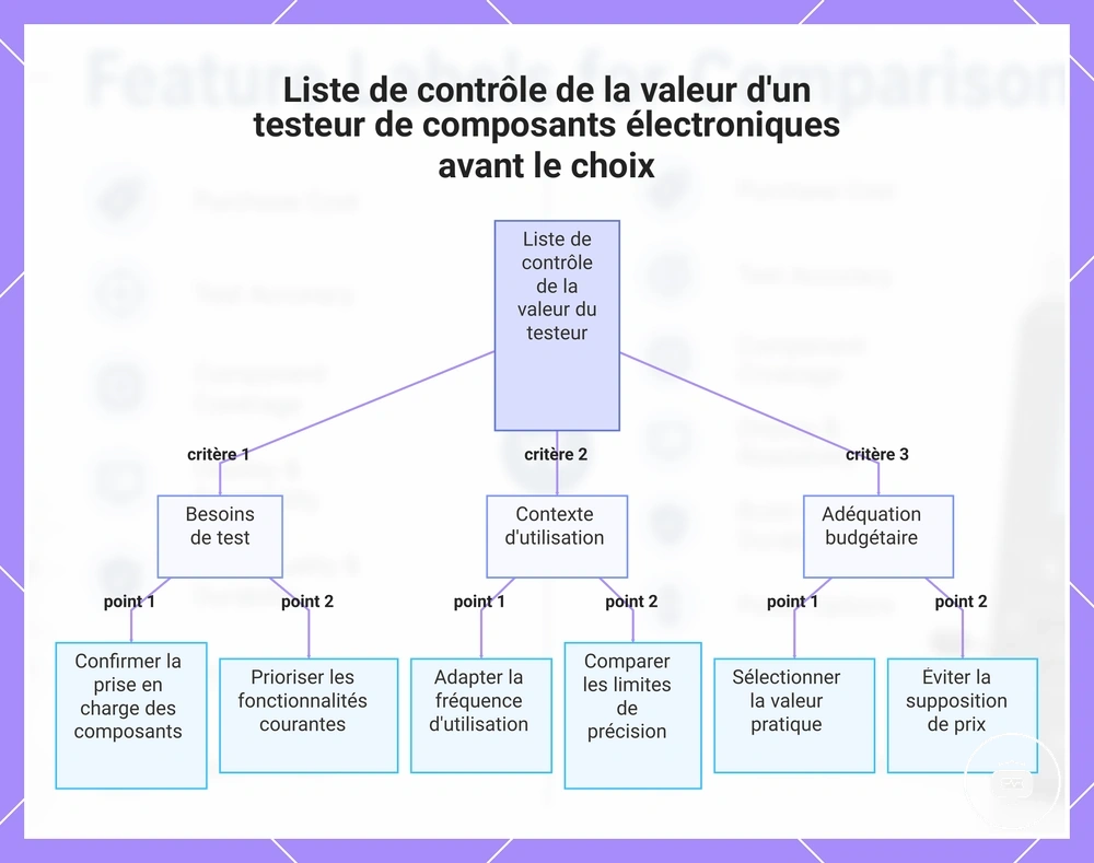 Liste de contrôle de la valeur d'un testeur de composants électroniques avant le choix