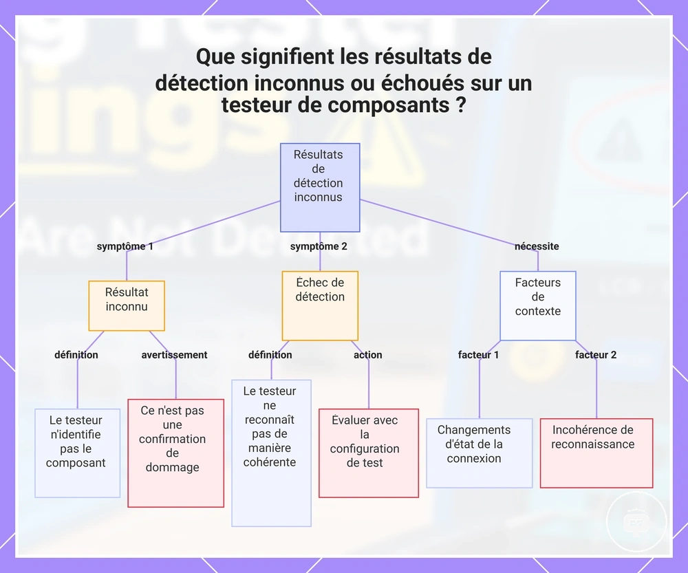 Que signifient les résultats de détection inconnus ou échoués sur un testeur de composants ?