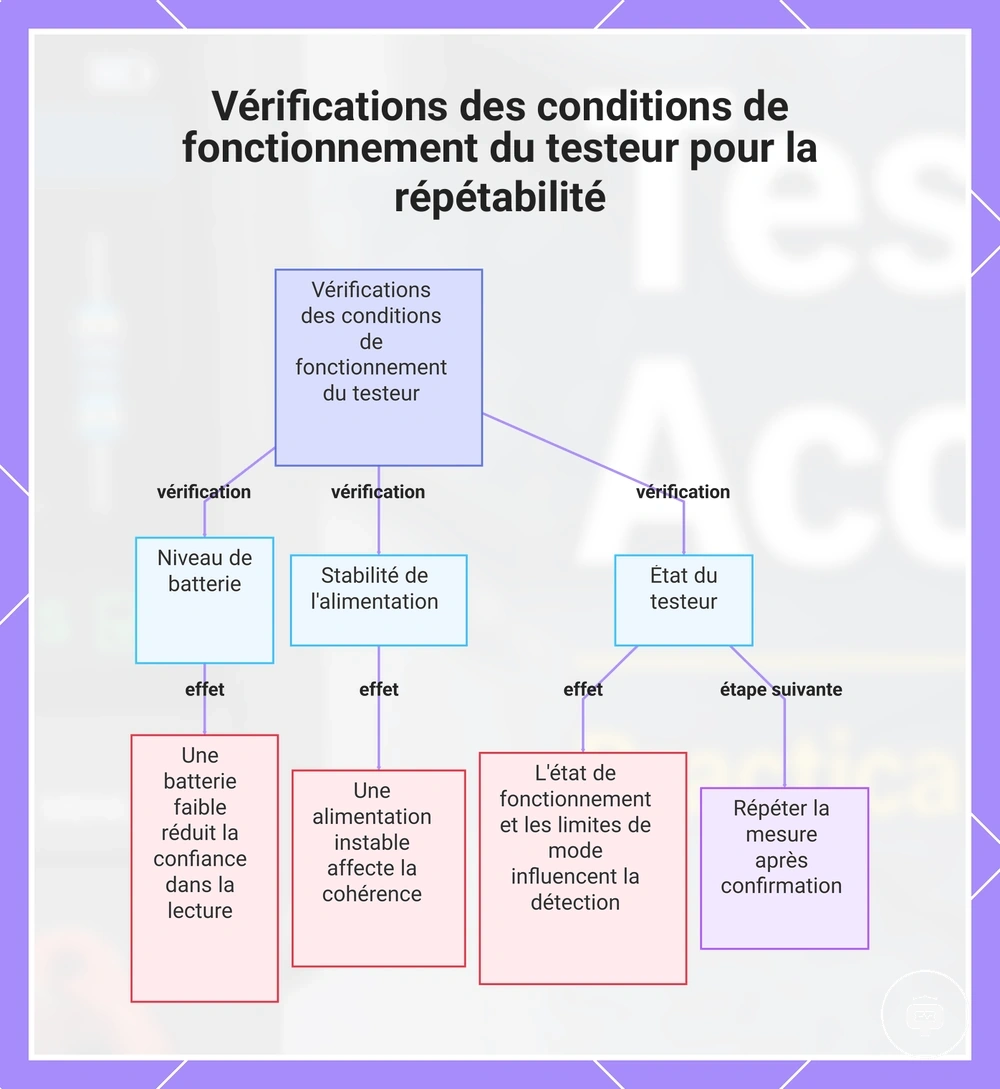 Vérifications des conditions de fonctionnement du testeur pour la répétabilité