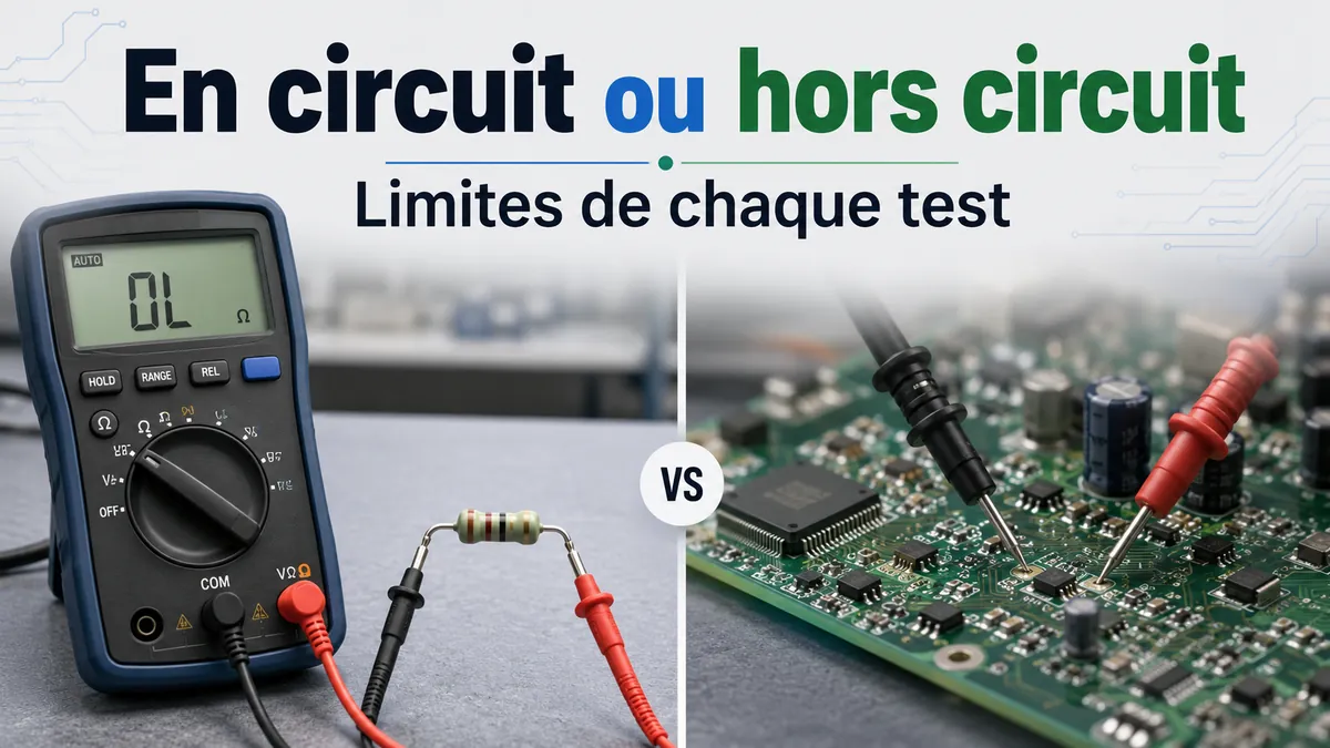 Testeur de composants électroniques connecté à un composant isolé à côté d’une carte électronique pour comparer les tests