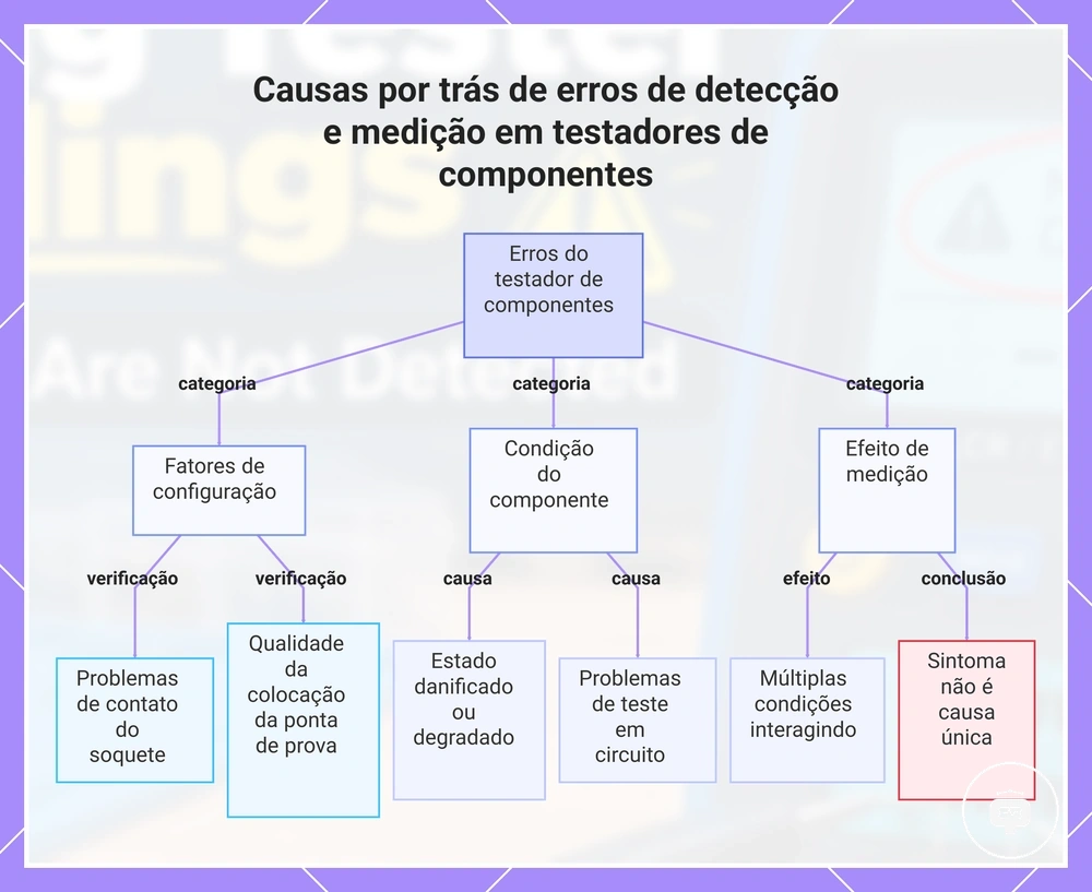 Causas por trás de erros de detecção e medição em testadores de componentes