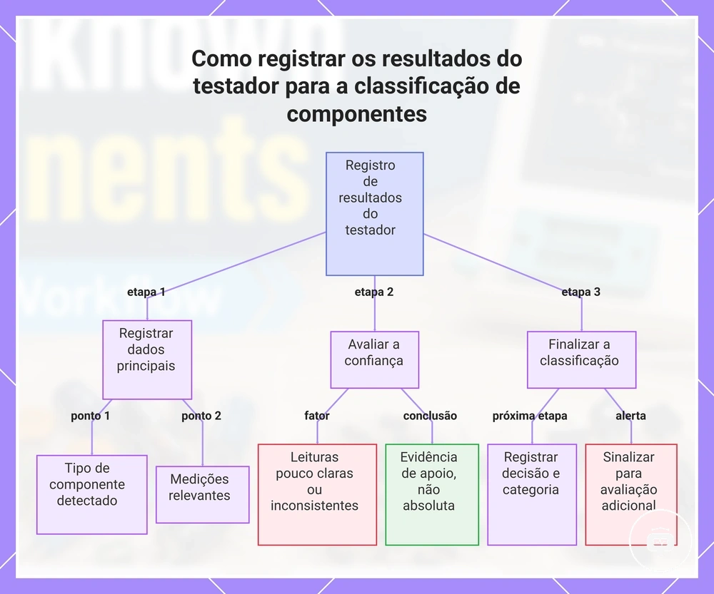 Como registrar os resultados do testador para a classificação de componentes