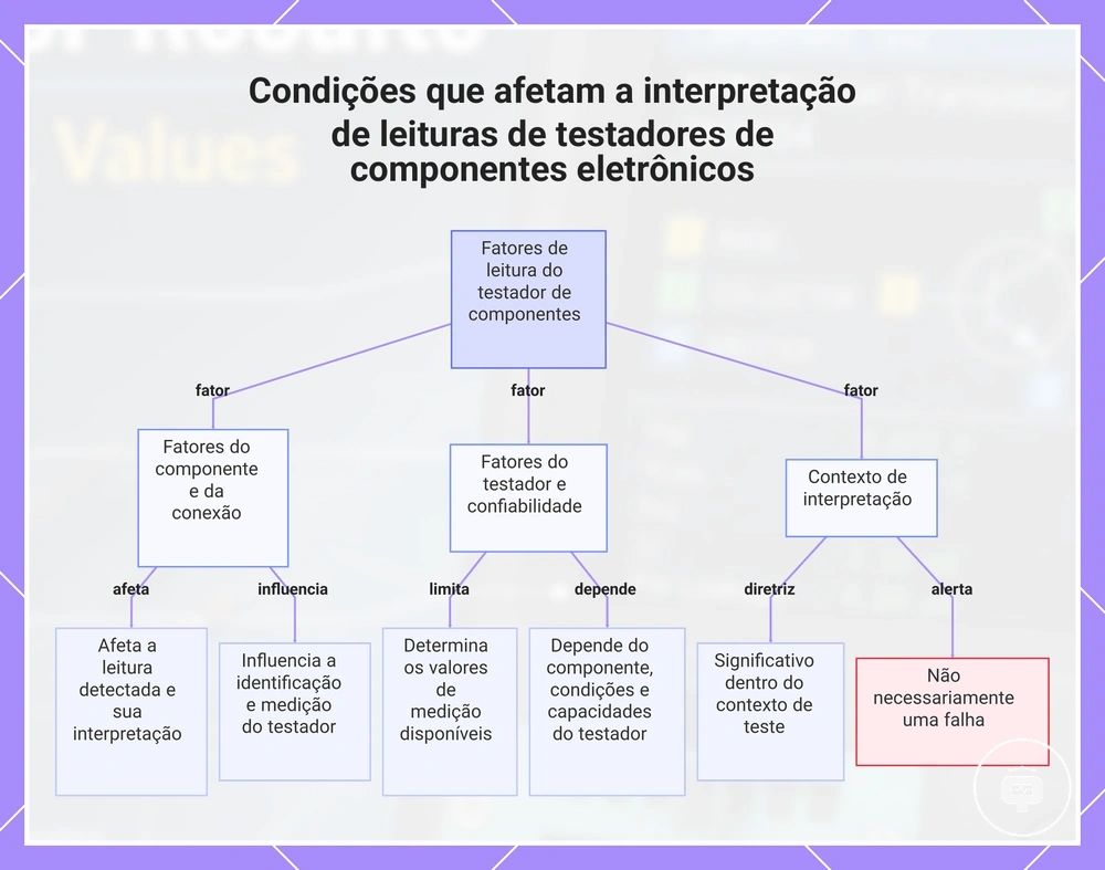 Condições que afetam a interpretação de leituras de testadores de componentes eletrônicos