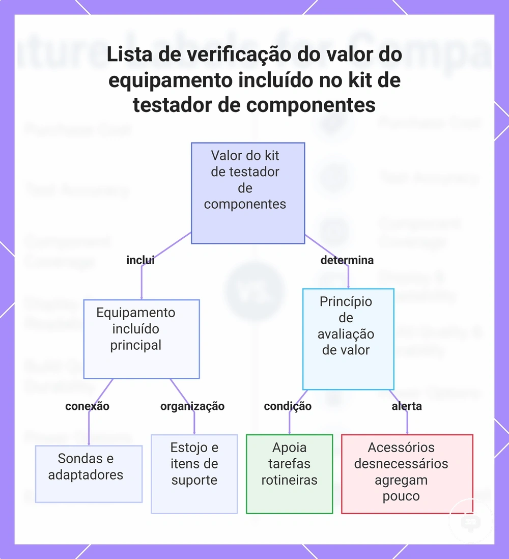Lista de verificação do valor do equipamento incluído no kit de testador de componentes