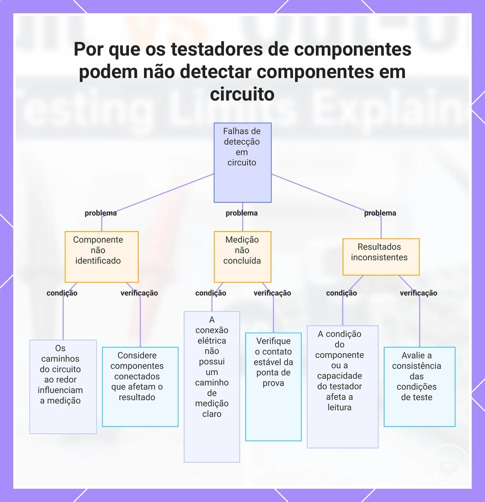 Por que os testadores de componentes podem não detectar componentes em circuito