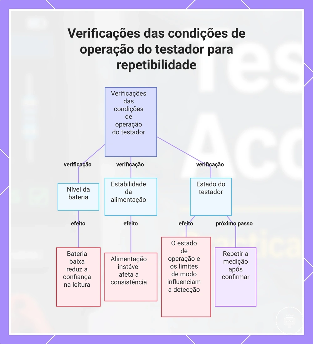 Verificações das condições de operação do testador para repetibilidade