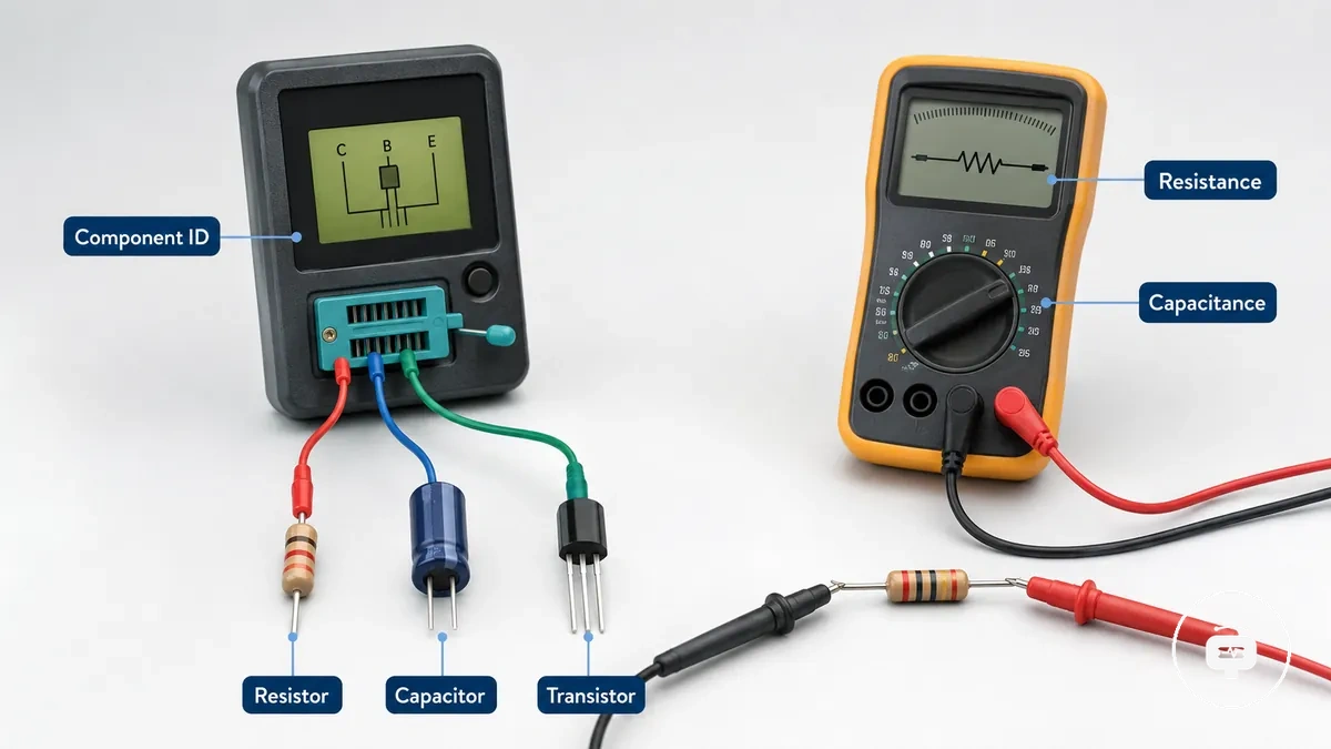 Bileşen test cihazı ve multimetre ile test edilen elektronik bileşenlerin karşılaştırması