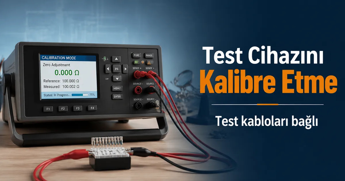 Otomatik test için test kabloları bağlı kalibrasyon modundaki elektronik bileşen test cihazı