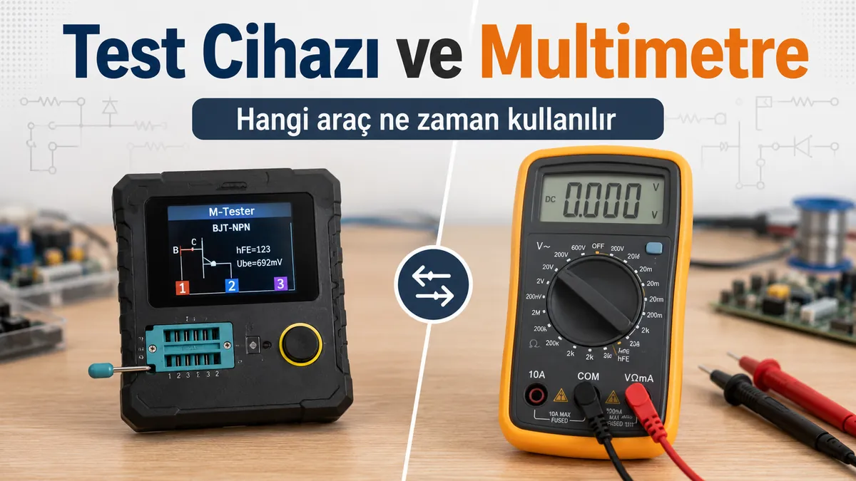 Araç karşılaştırması için yan yana duran elektronik bileşen test cihazı ve multimetre