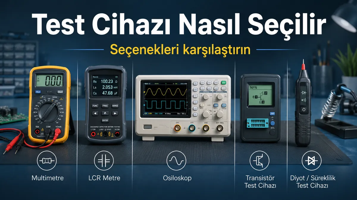 Doğru test aracını seçmek için yan yana karşılaştırılan birkaç elektronik bileşen test cihazı