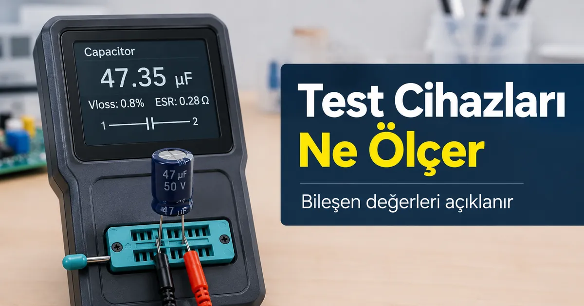 Tek bir elektronik bileşeni ölçen ve ekranda değer gösteren elektronik bileşen test cihazı