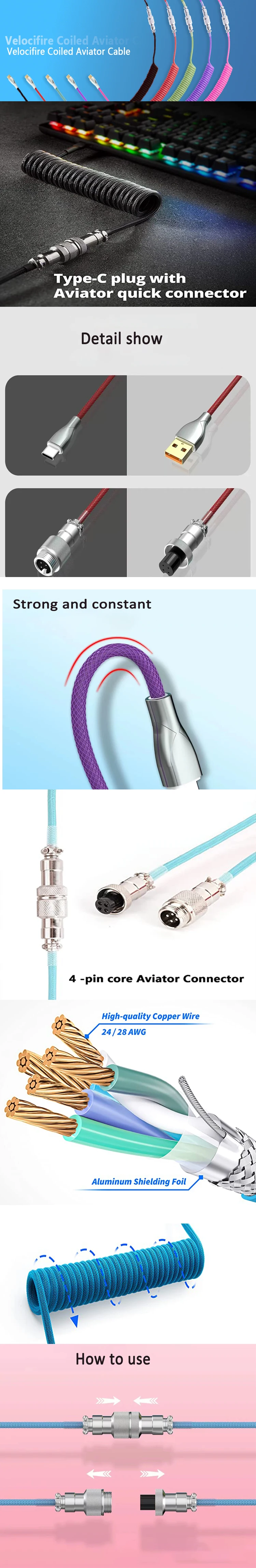 Câble enroulé USB de type C pour clavier mécanique