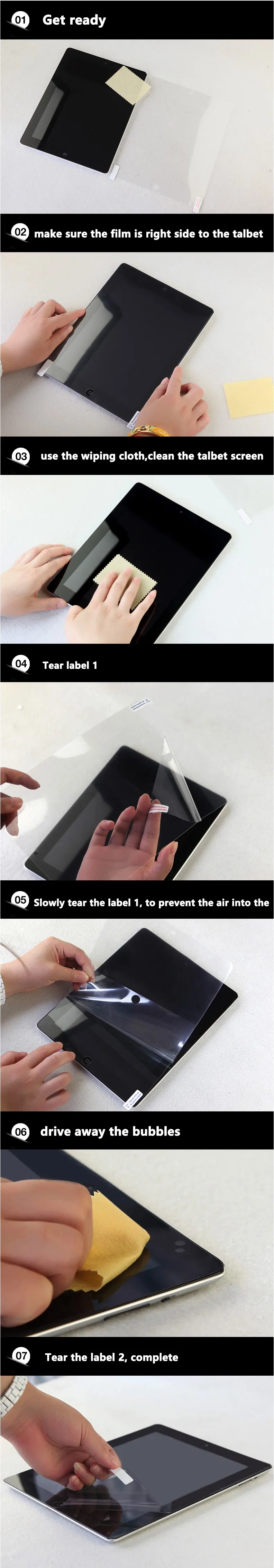 film de protection sur la tablette