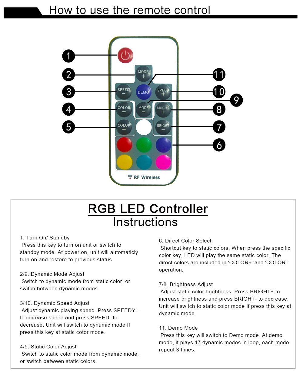 RVB OPEN Changement de couleur Mode d'éclairage Style de télécommande