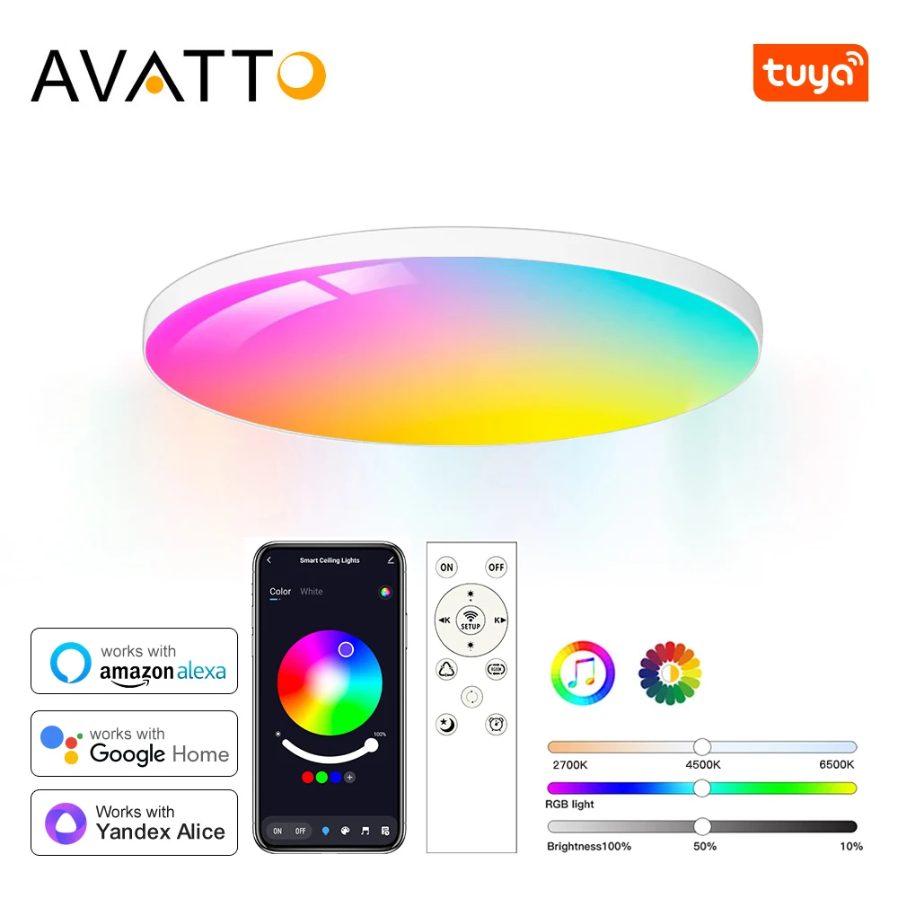 Plafonnier LED Intelligent étanche Avec Haut-parleur Bluetooth - RGB, Dimmable, Contrôle Appli/Alexa/Google Home