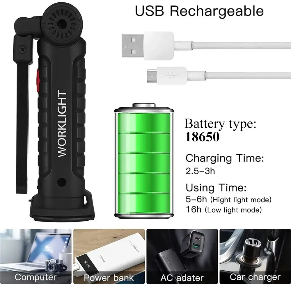 Lampe de Travail USB Rechargeable, LED Ultra Puissante avec Clip