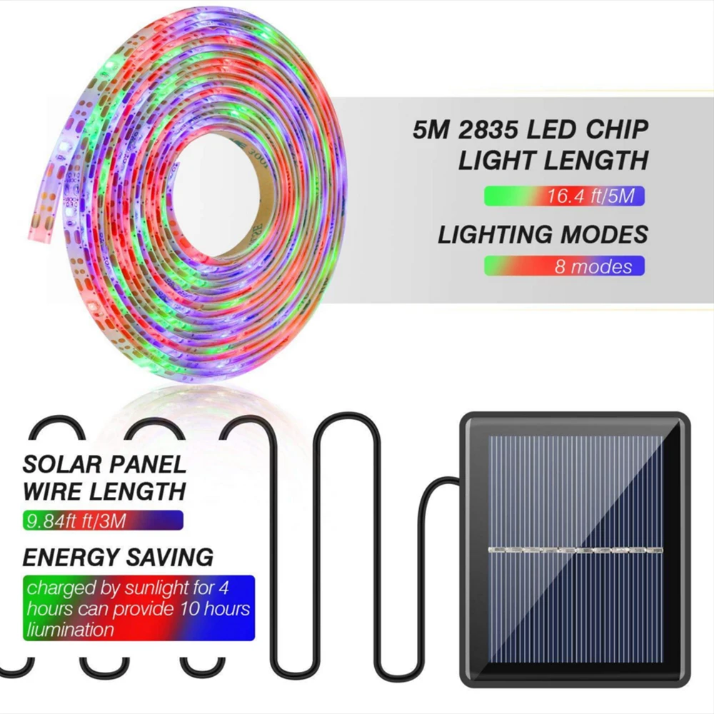 M Ledme Ruban LED solaire extérieur de jardin avec