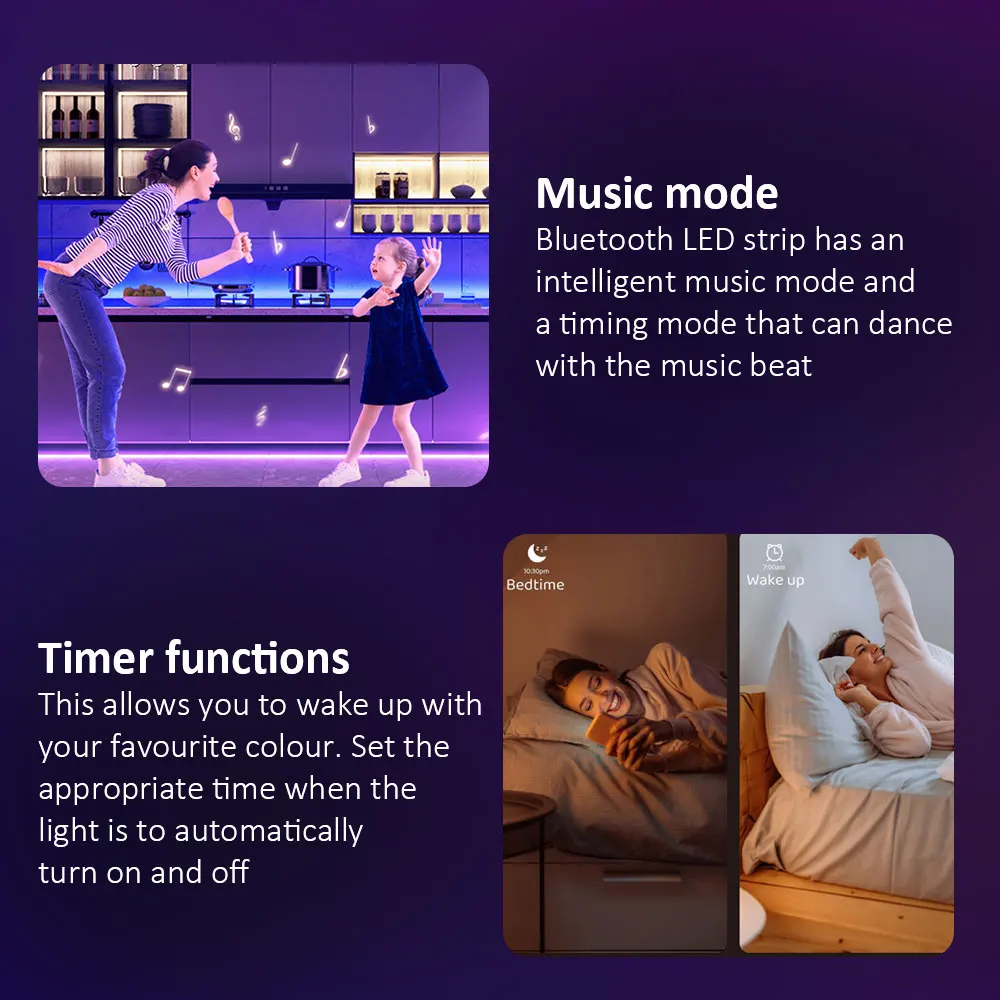 Ruban LED avec fonctions de timing et de musique