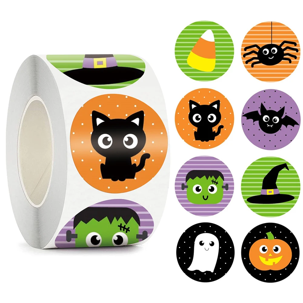 Autocollants ronds de scellage de chauve-souris noire d'Halloween