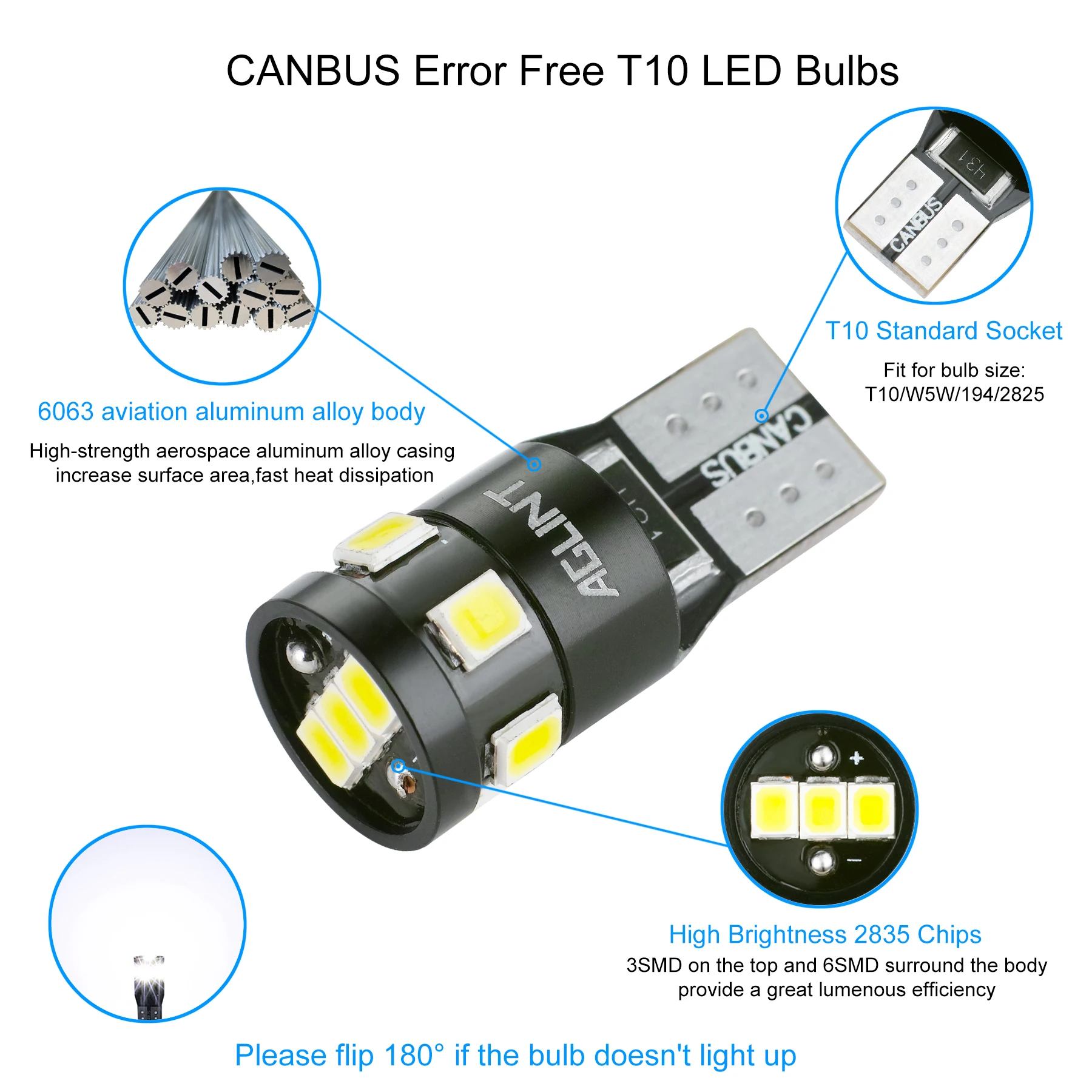 AGLINT-Puces LED T10 W5W Canbus